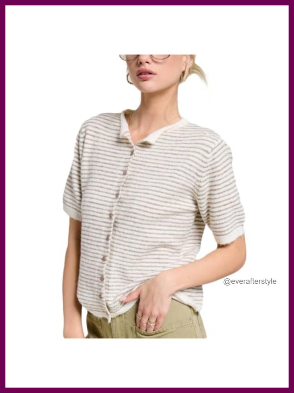 Short Sleeve Mock Neck Button Down Cardigan Sweater